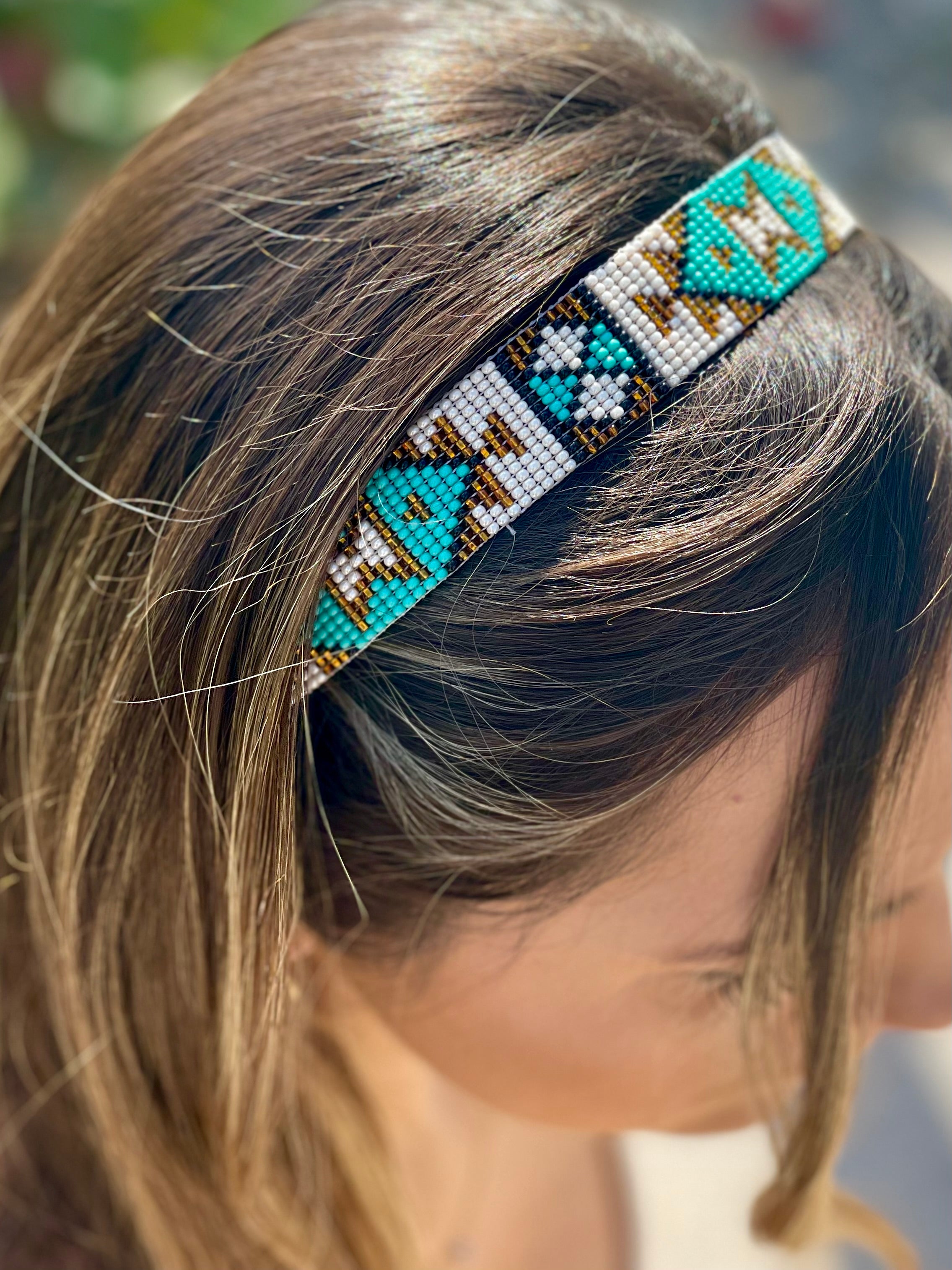 Turquoise Beaded Headband | Native Hair Accessory for Women Turquoise Beaded Headband | Native Hair Accessory for Women